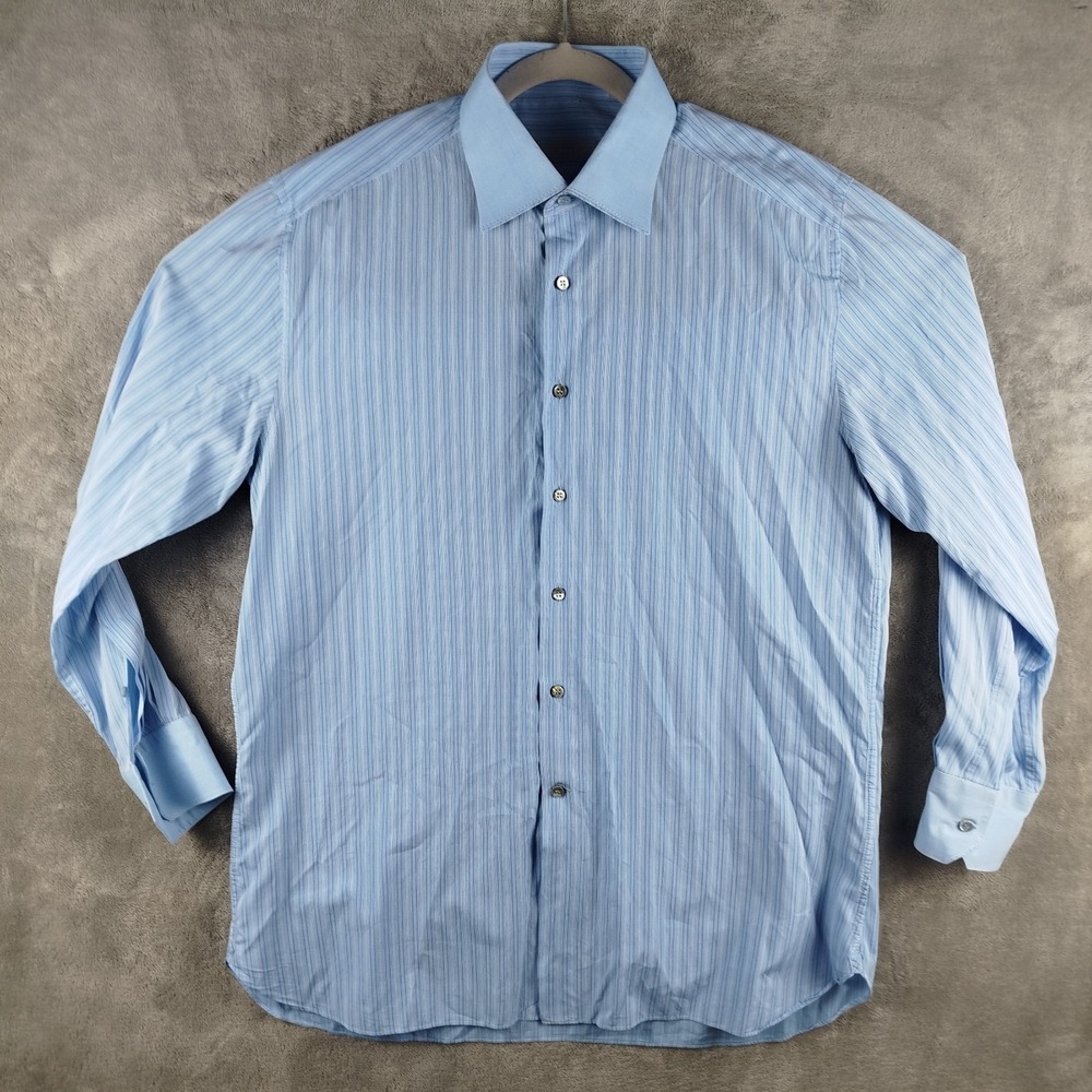Stefano Ricci 2 Tone Striped Standard Cuff‎ Dress Shirt Mens 17.5 / 44 Italy